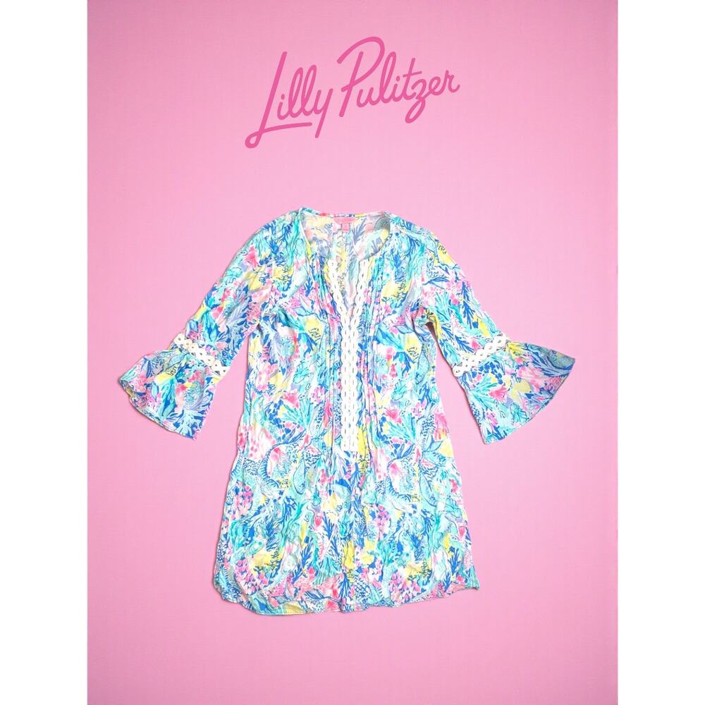 EUC Lilly Pulitzer Hollie Cover-Up Dress – Size XSmall – Mermaid Cove Print